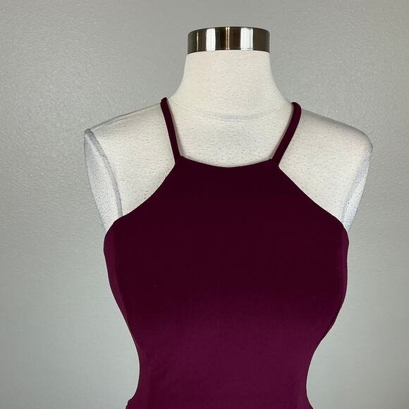 Avery G Backless Halter Evening Gown Wine Red Size 6 Sleeveless Thigh Slit Dress - Picture 7 of 14